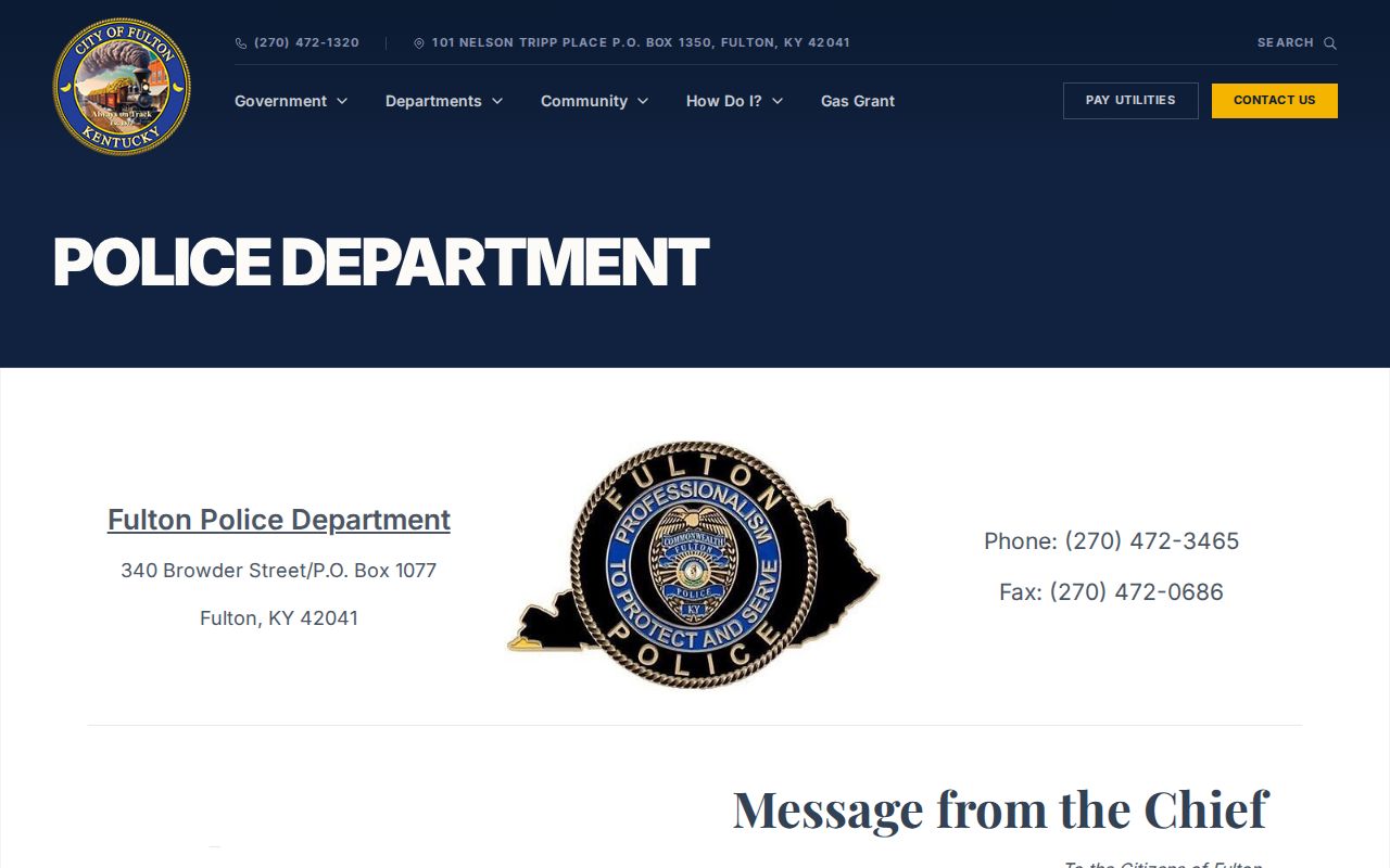 Official Fulton Police Department contact page for recent arrest reports