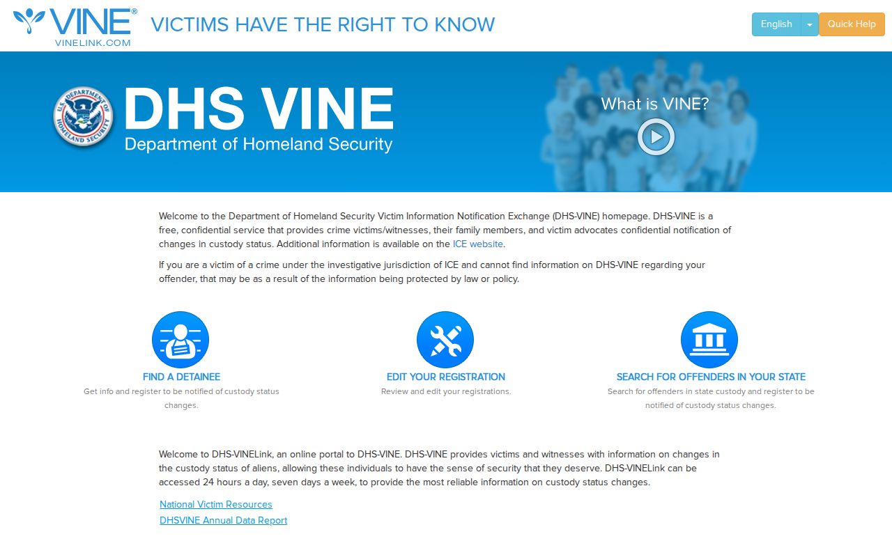 DHS-VINE immigration custody notification portal separate from Kentucky VINE