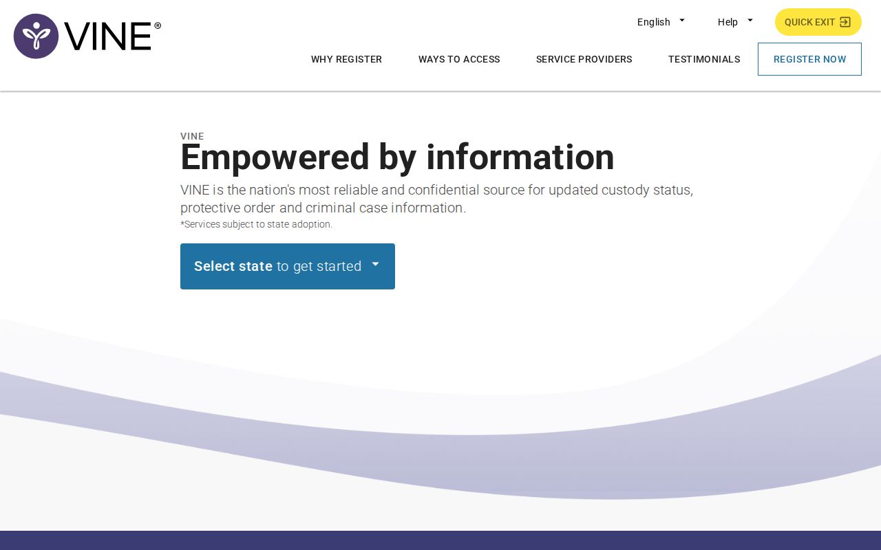VINELink home search interface used to select Kentucky and find a custody record